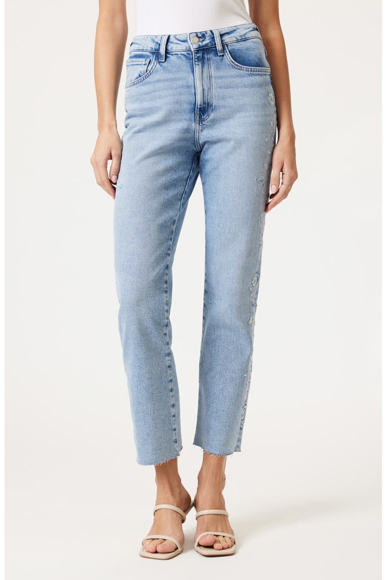 New York Embroidered Ankle Straight Leg Jeans, Alternate, color, LIGHT BLUE BLOOM DENIM