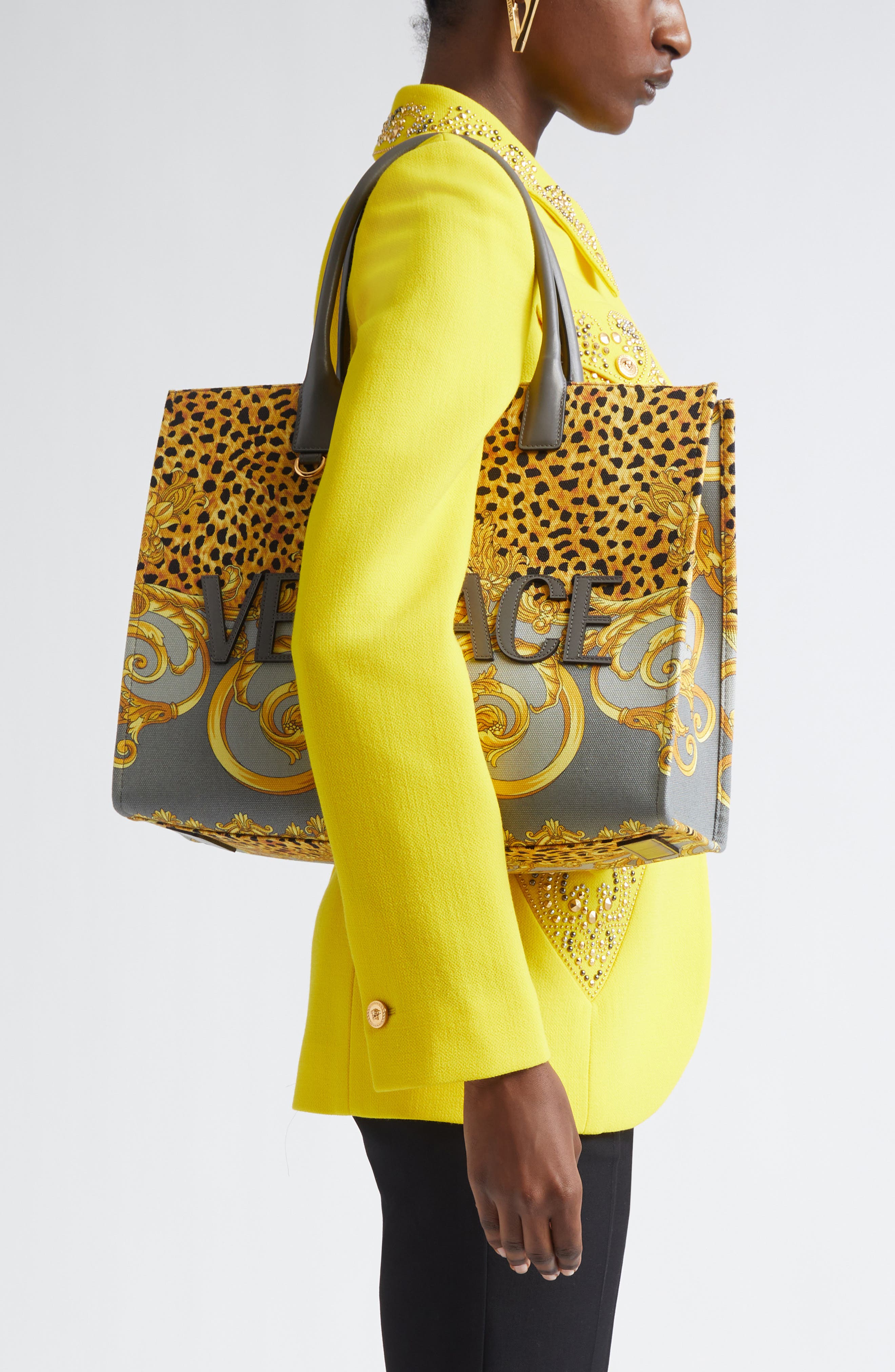 Versace La Medusa Logo Cotton Canvas Tote, Alternate, color, 