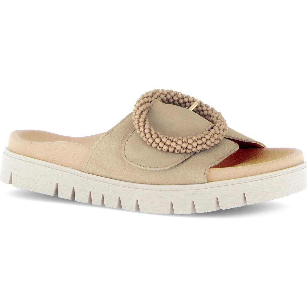 Gabor Beaded Buckle Platform Slide Sandal In Caramel