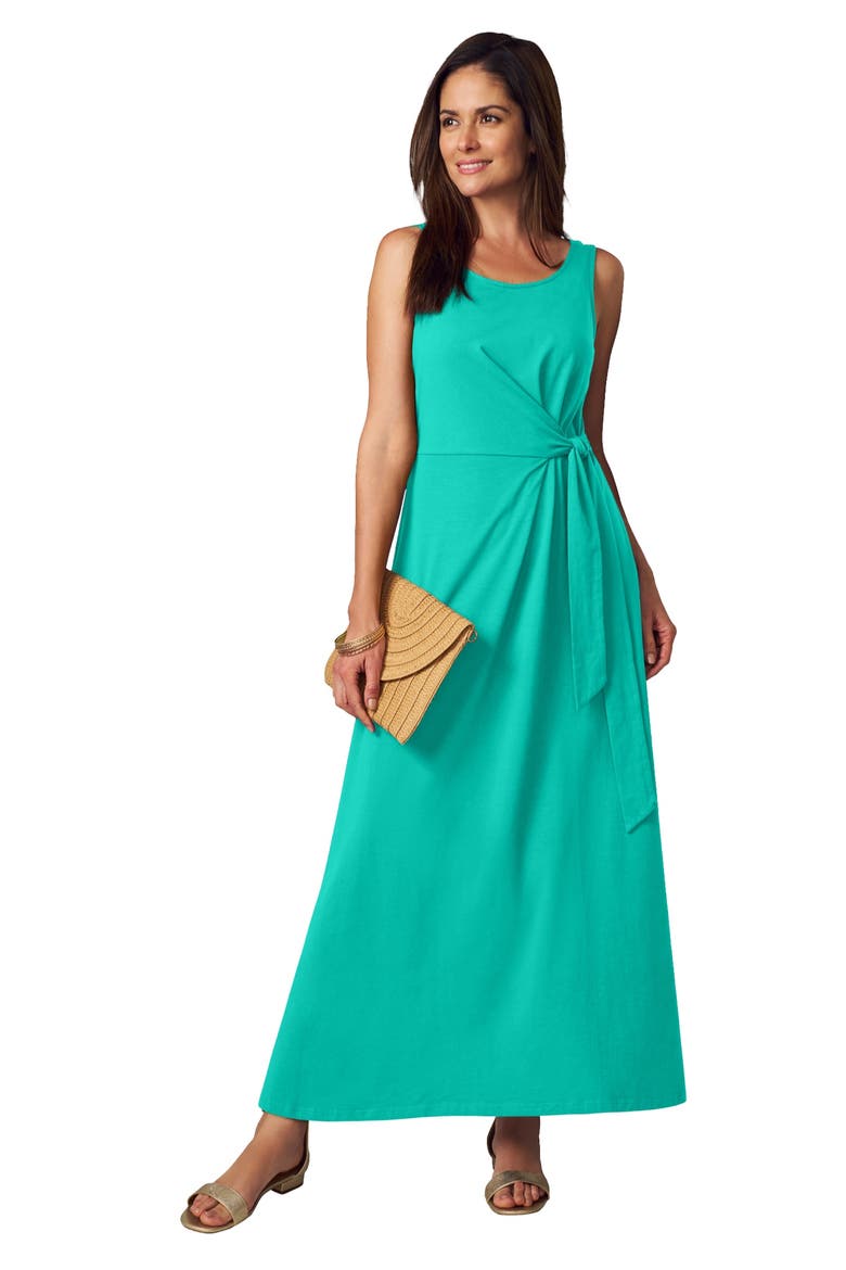 Stretch Cotton Side Tie Maxi Dress, Main, color, AQUA SEA