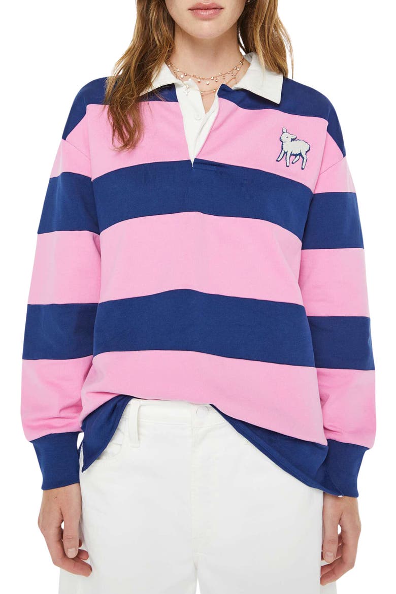 Piece Huddle Cotton Rugby Polo, Main, color, ESTATE BLUE AND BEGONIA PINK