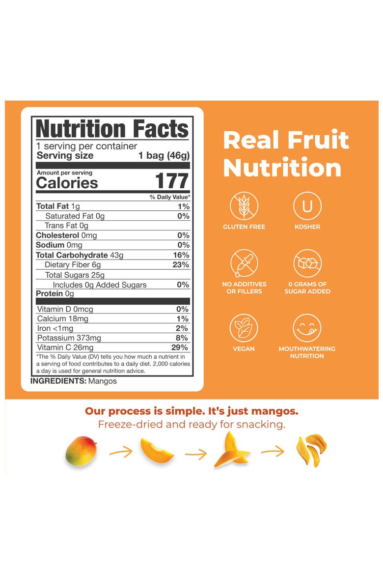 Freeze Dried Mango Slices Real Fruit Snack Five Pack, Alternate, color, None