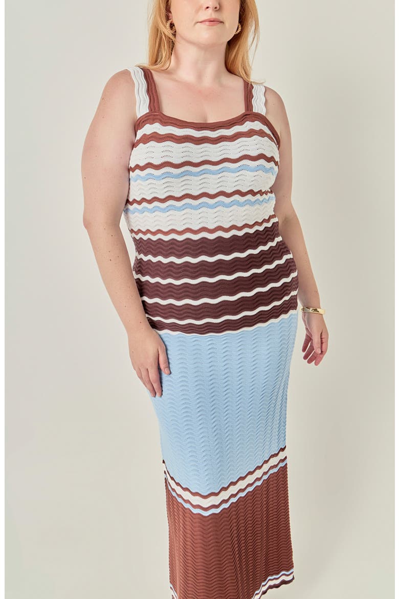 Wavy Crochet Midi Dress, Alternate, color, BROWN MULTI
