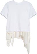 Sacai Mixed Media Satin & Cotton Jersey Pocket T-Shirt