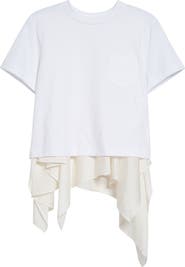 Sacai Mixed Media Satin & Cotton Jersey Pocket T-Shirt
