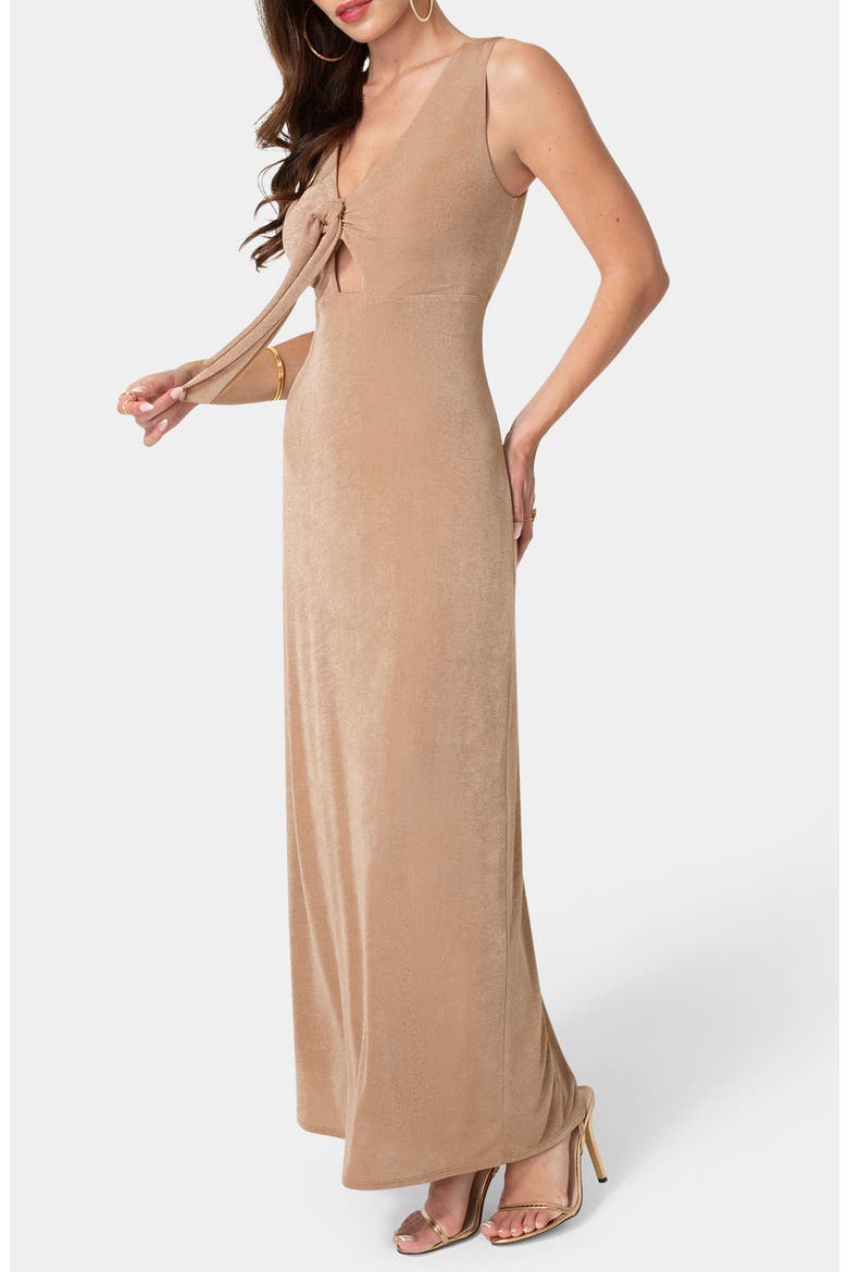 Tie Cutout Sleeveless Maxi Dress, Alternate, color, MOCHA