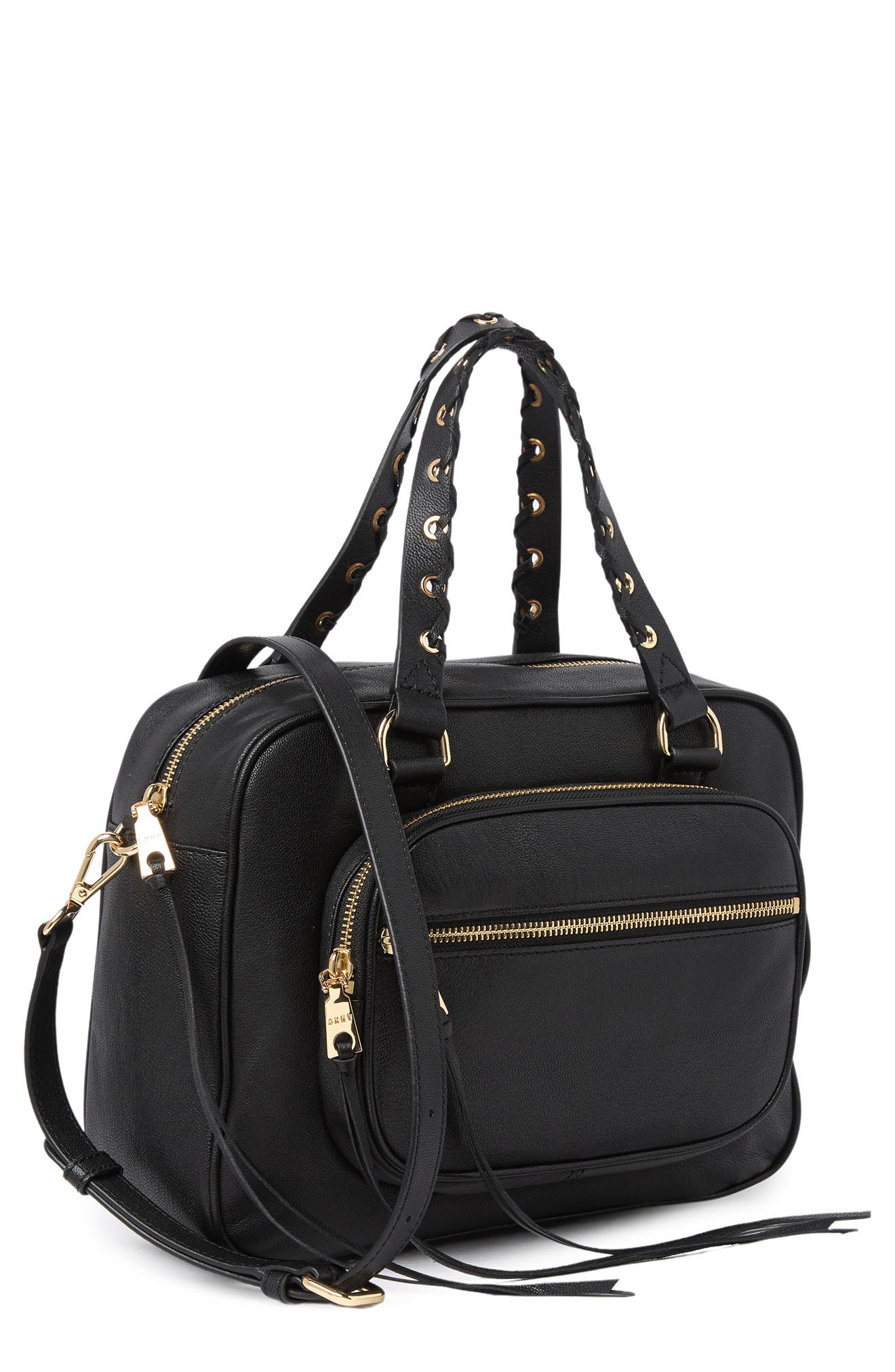 Shanna Leather Satchel, Alternate, color, BLACK