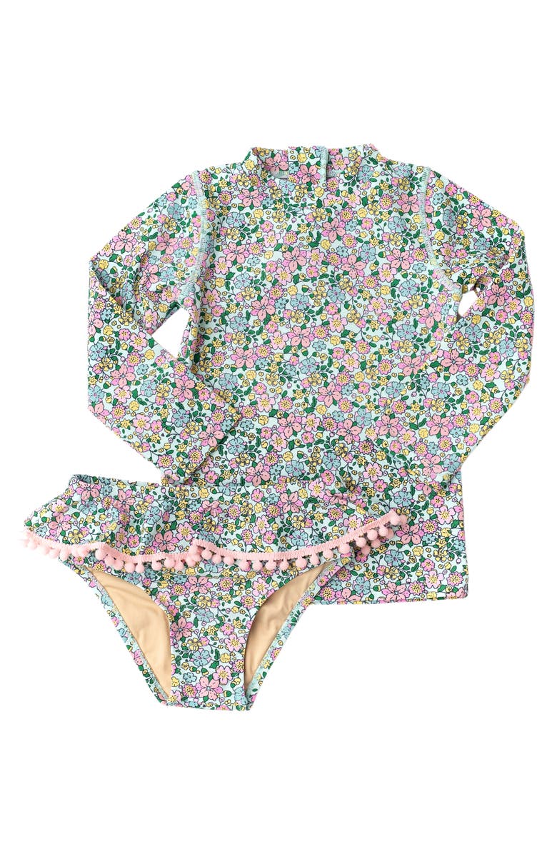 Shade Critters Kids' Floral Long Sleeve Two-Piece Rashguard Swimsuit, Main, color,