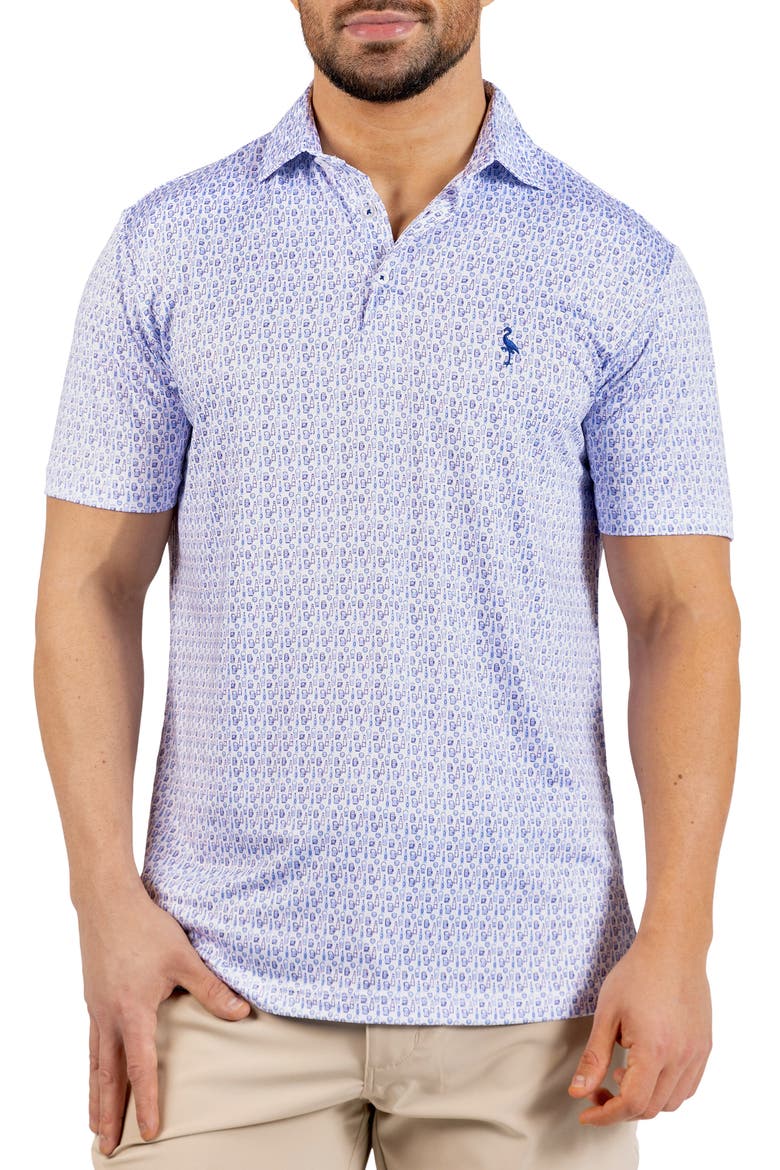 Bottoms Up Print Performance Polo, Main, color, BLUE