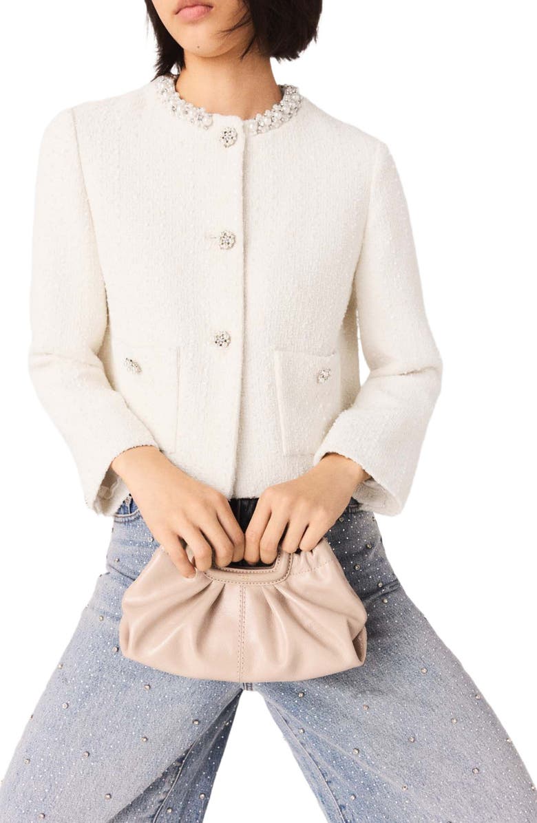 maje Mini naplak leather clutch, Alternate, color, Mastic Beige