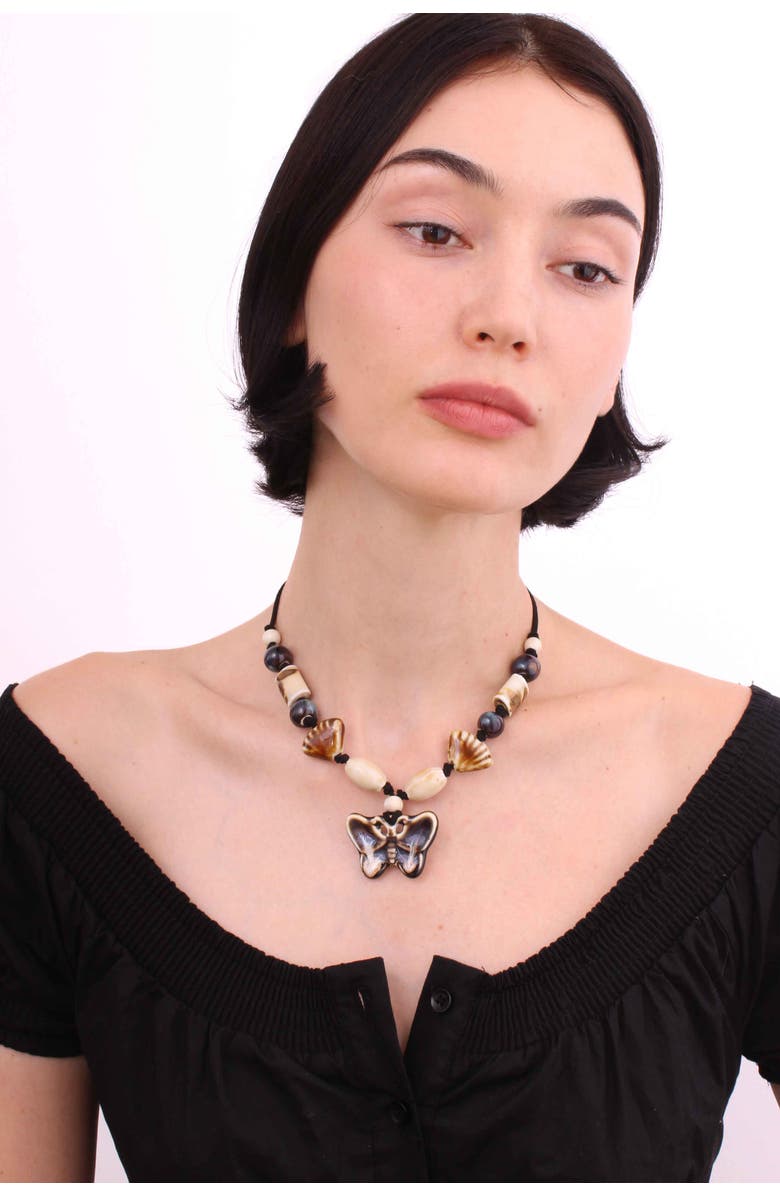Velvet Luna Ceramic Butterfly Suede Necklace, Alternate, color, Black
