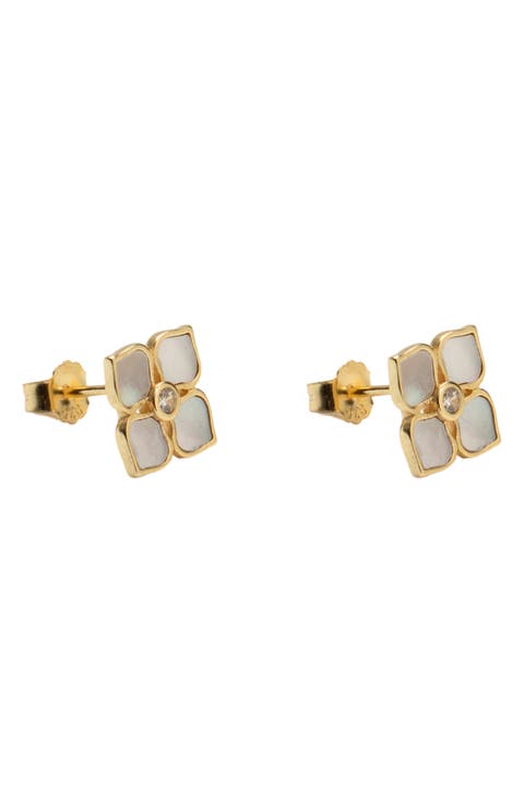 Mother of Pearl Flower Stud Earrings