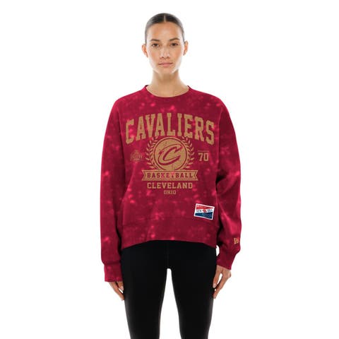 Women's New Era  Wine Cleveland Cavaliers Throwback Collection Mineral Wash Crewneck Sweatshirt
