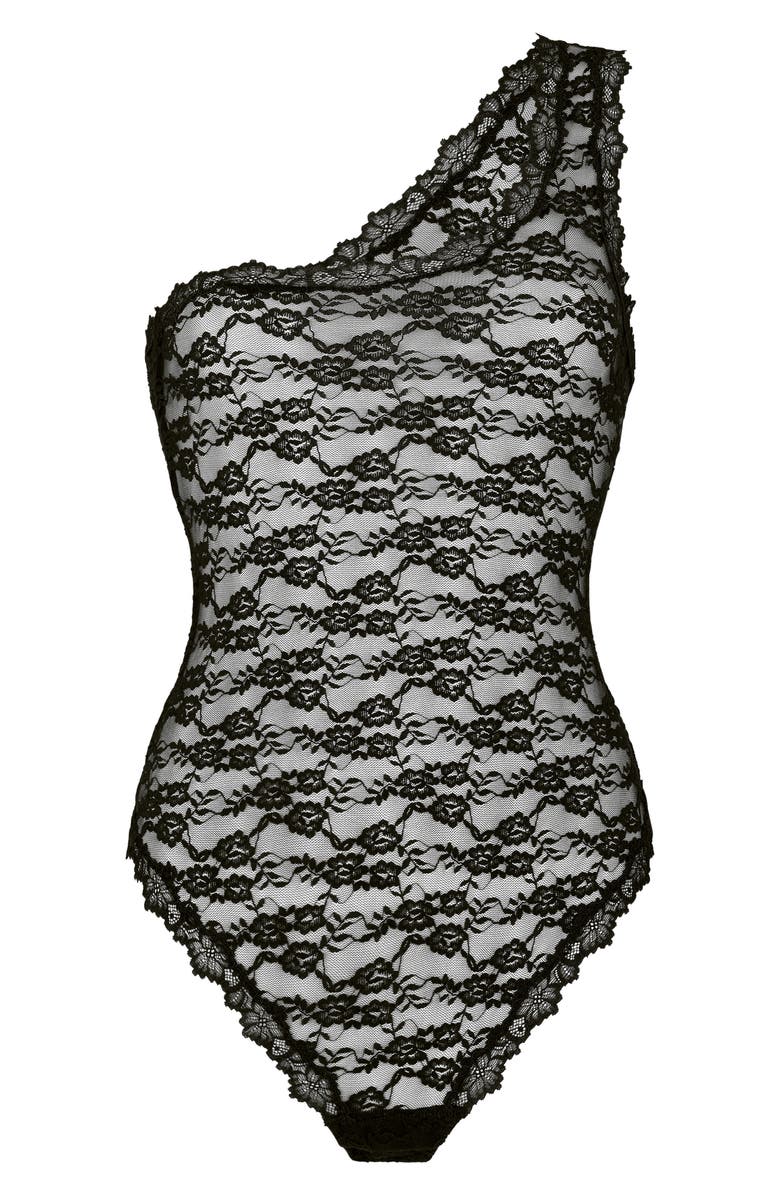 Hunkemöller Aveline One-Shoulder Lace Bodysuit, Alternate, color, Caviar