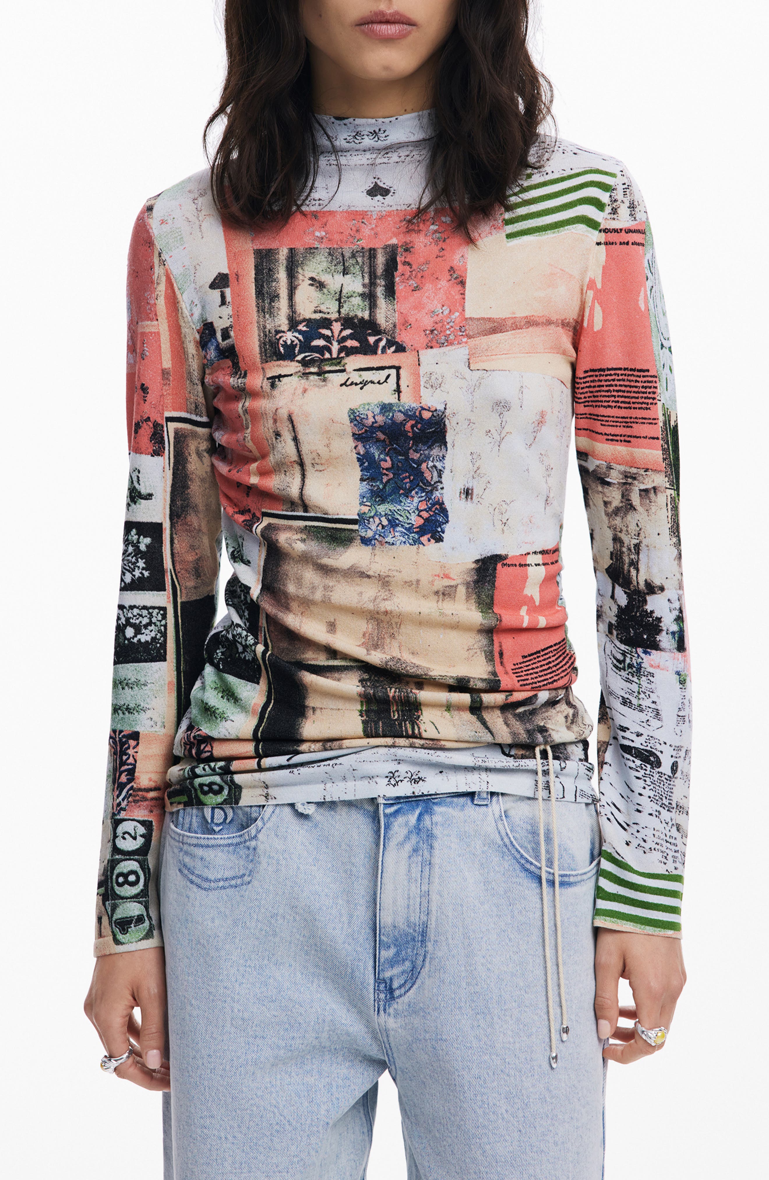 Desigual Print Mock Neck Top