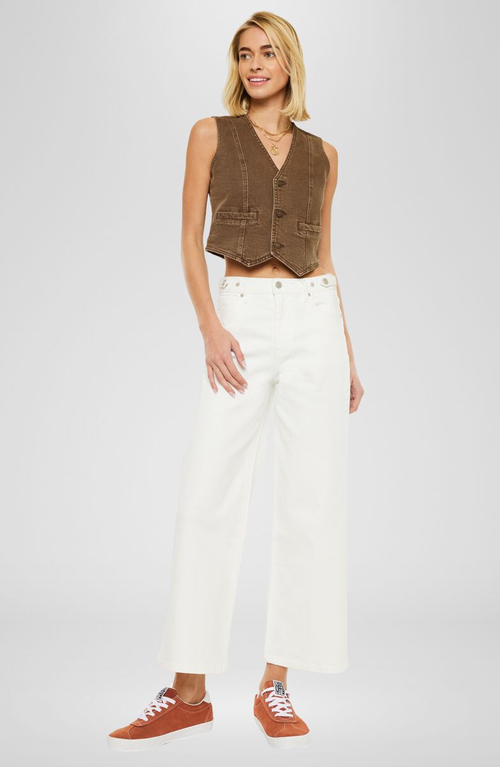 Kancan Calla Ultra High Rise Cropped Wide Leg Jeans In White