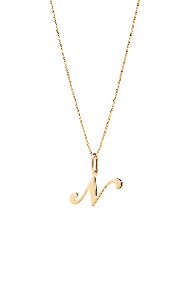 Solid Yellow Gold - Script Letter Necklace, Main, color, N