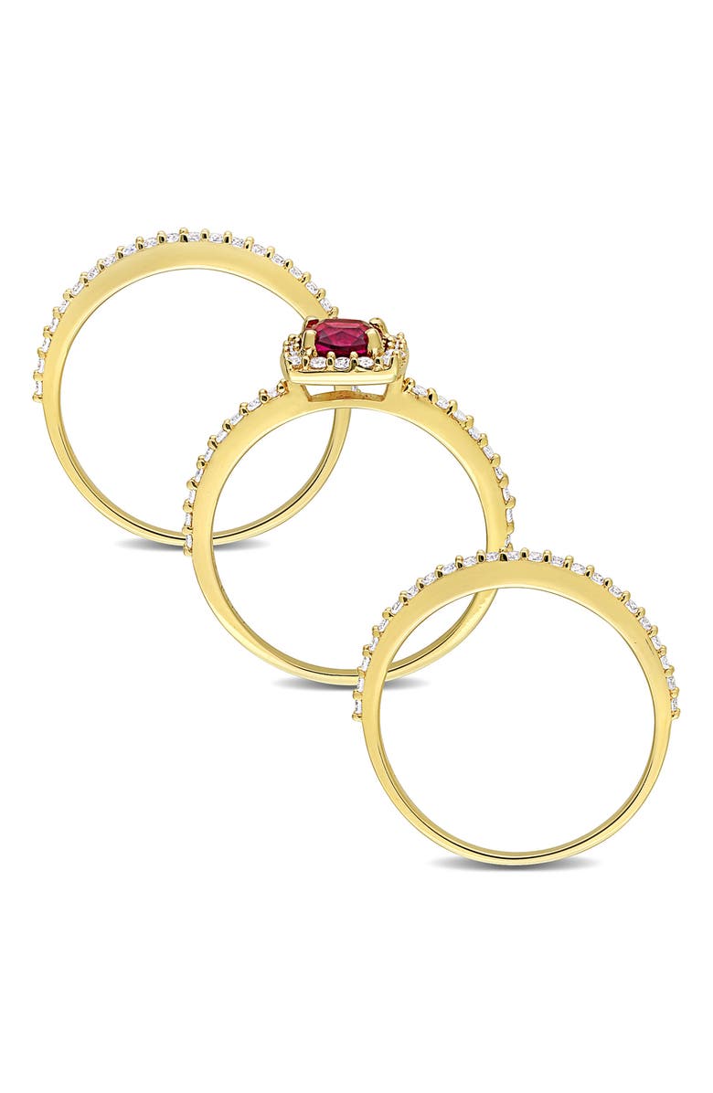 DELMAR Lab Created White Sapphire & Lab Created Ruby Stackable Ring Set, Alternate, color, Red