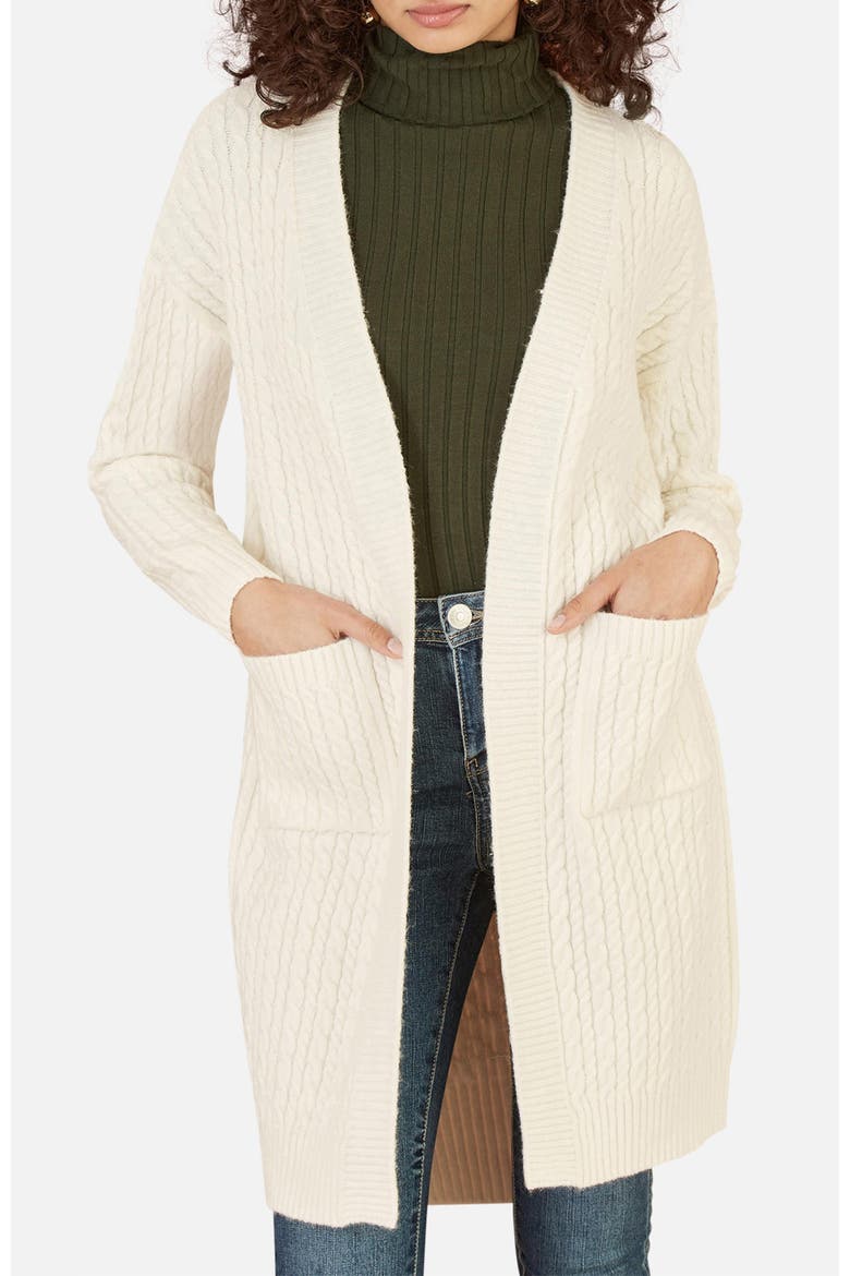 Cable Knit Long Sleeve Long Cardigan, Alternate, color, Ivory