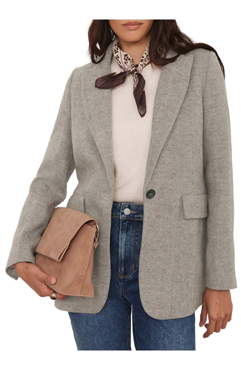 MINT VELVET Herringbone Single Breasted Blazer, Alternate, color, Neutral