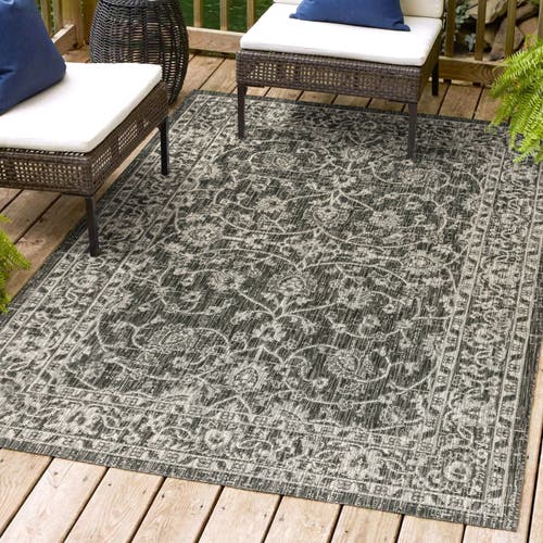 Jonathan Y Palazzo Vine And Border Textured Weave Indoor/outdoor Area Rug In Black/gray