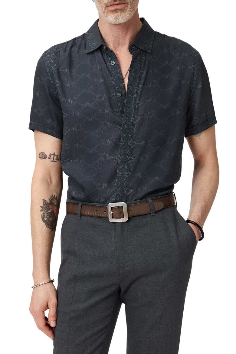 Loren Slim Fit Short Sleeve Button-Up Shirt, Main, color, BLACK