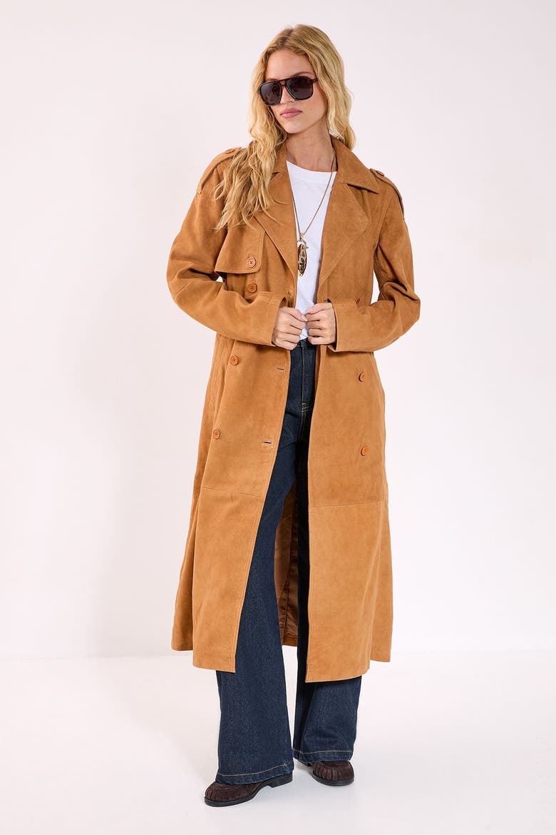 Real Suede Trench Coat, Main, color, Tan