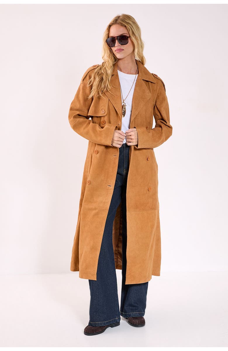 NASTY GAL Real Suede Trench Coat, Main, color, Tan