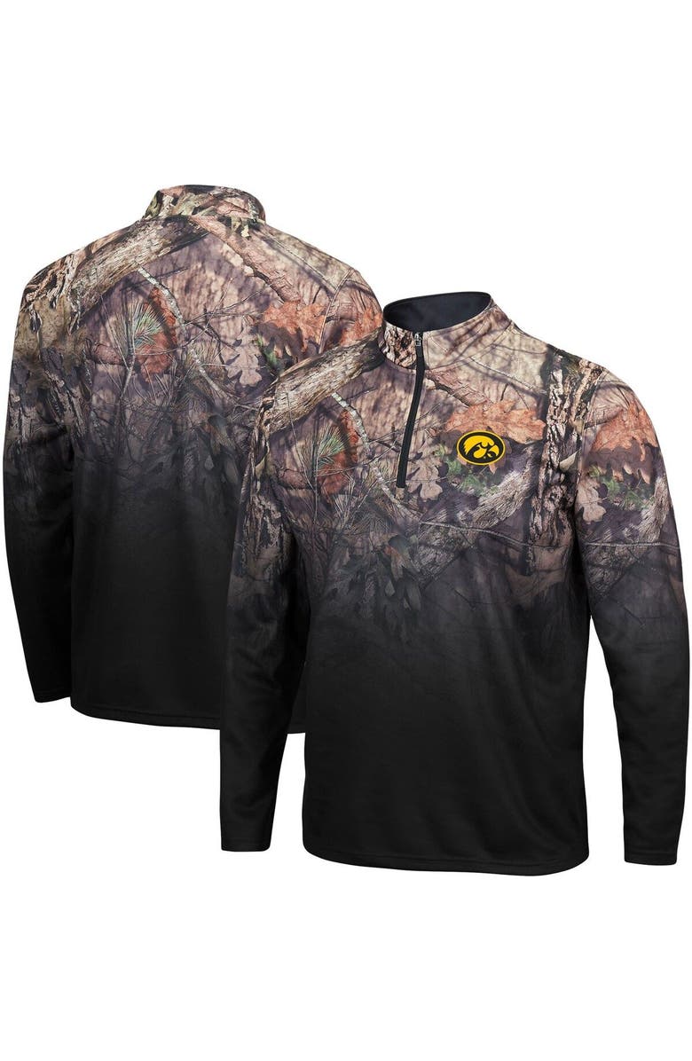 COLOSSEUM Men's Colosseum Black Iowa Hawkeyes Mossy Oak Fleet II Quarter-Zip Jacket, Main, color, 