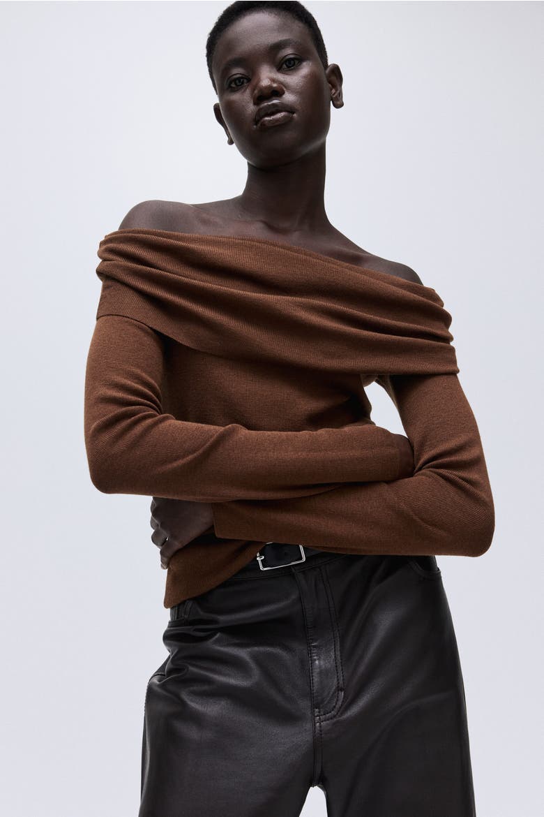 Off-the-shoulder Jumper, Main, color, Brown