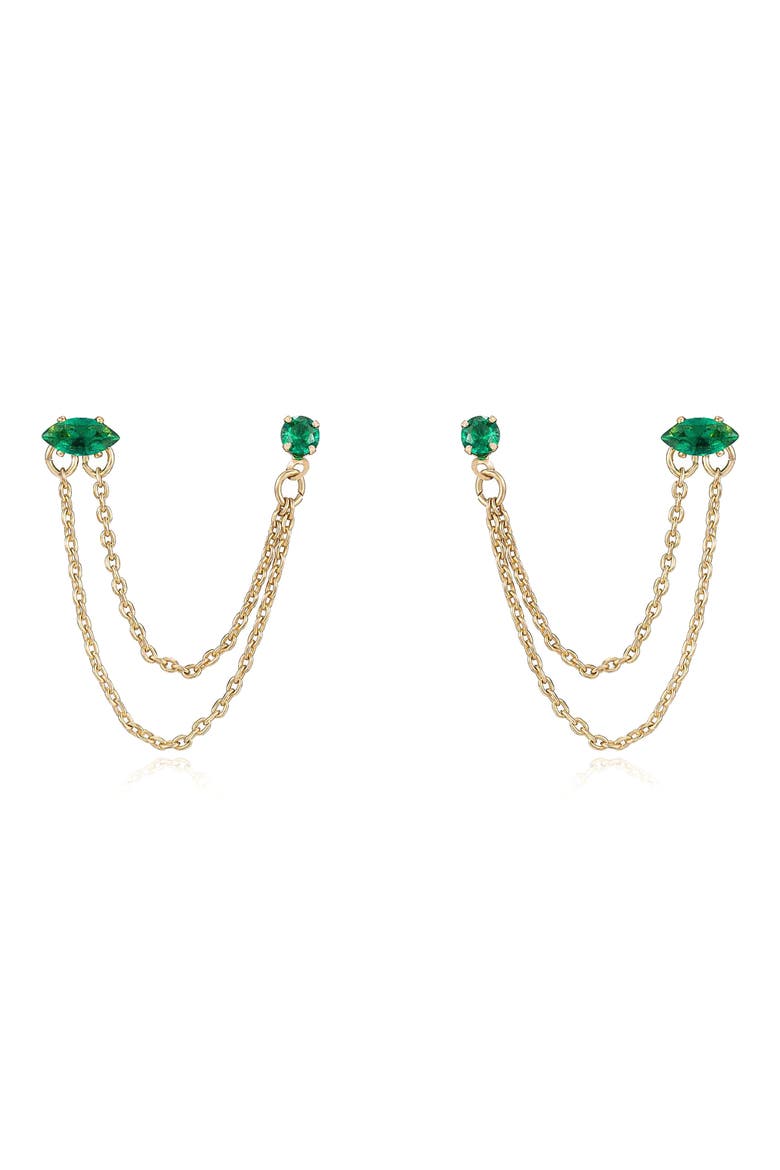 Double Piercing Chain Drop Earrings, Main, color, GREEN