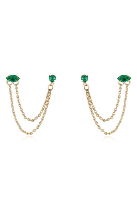 Double Piercing Chain Drop Earrings