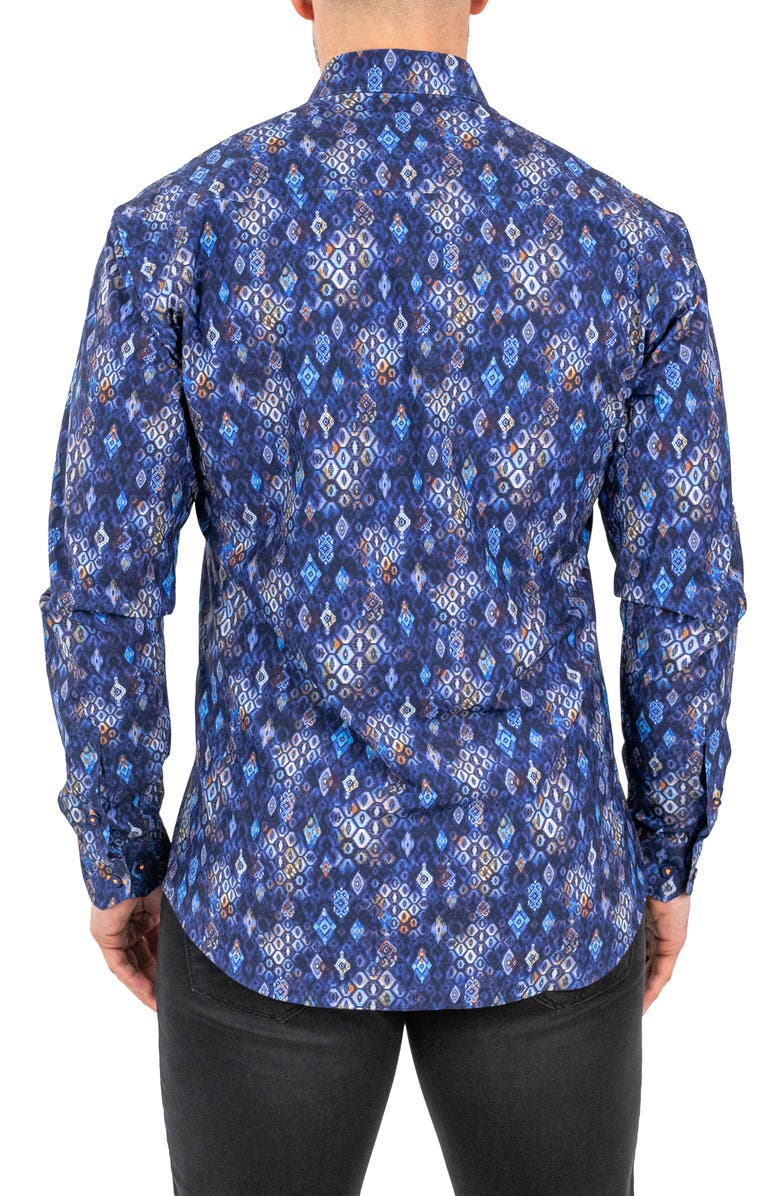 Maceoo Einstein Stretch Dragon Eye Button-Up Shirt, Alternate, color, Blue