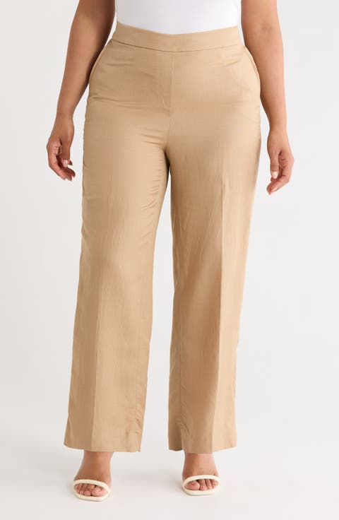 The Audrey Pull-On Straight Leg Linen Blend Pants (Plus)