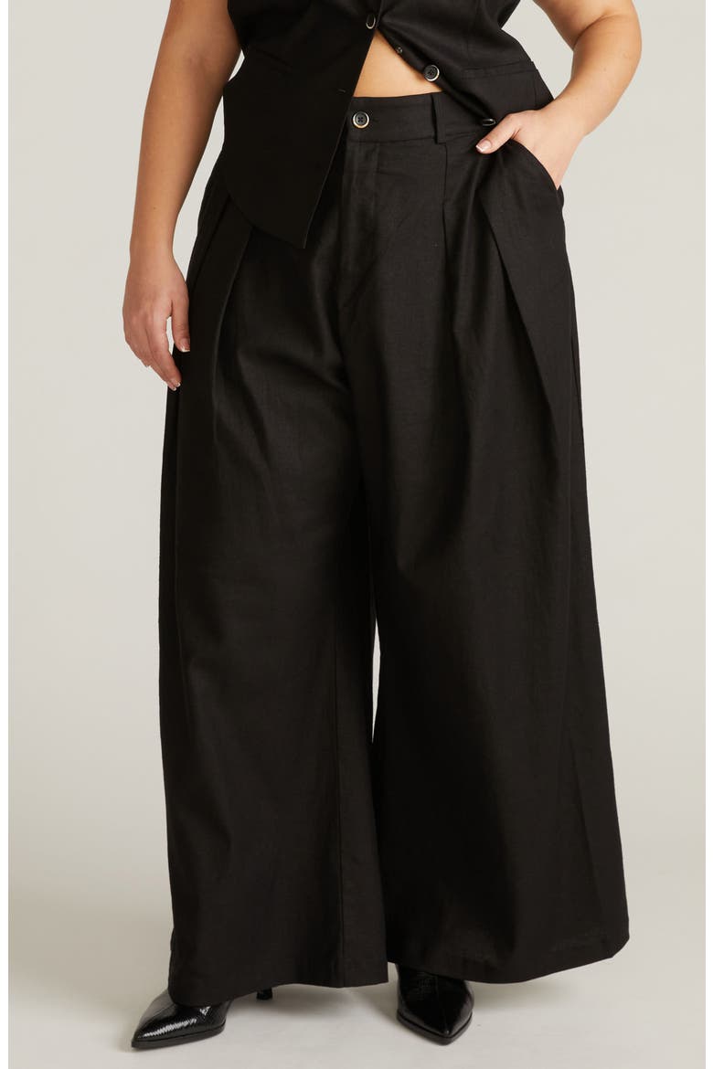 Palais Linen Blend Beach Pants, Main, color, BLACK
