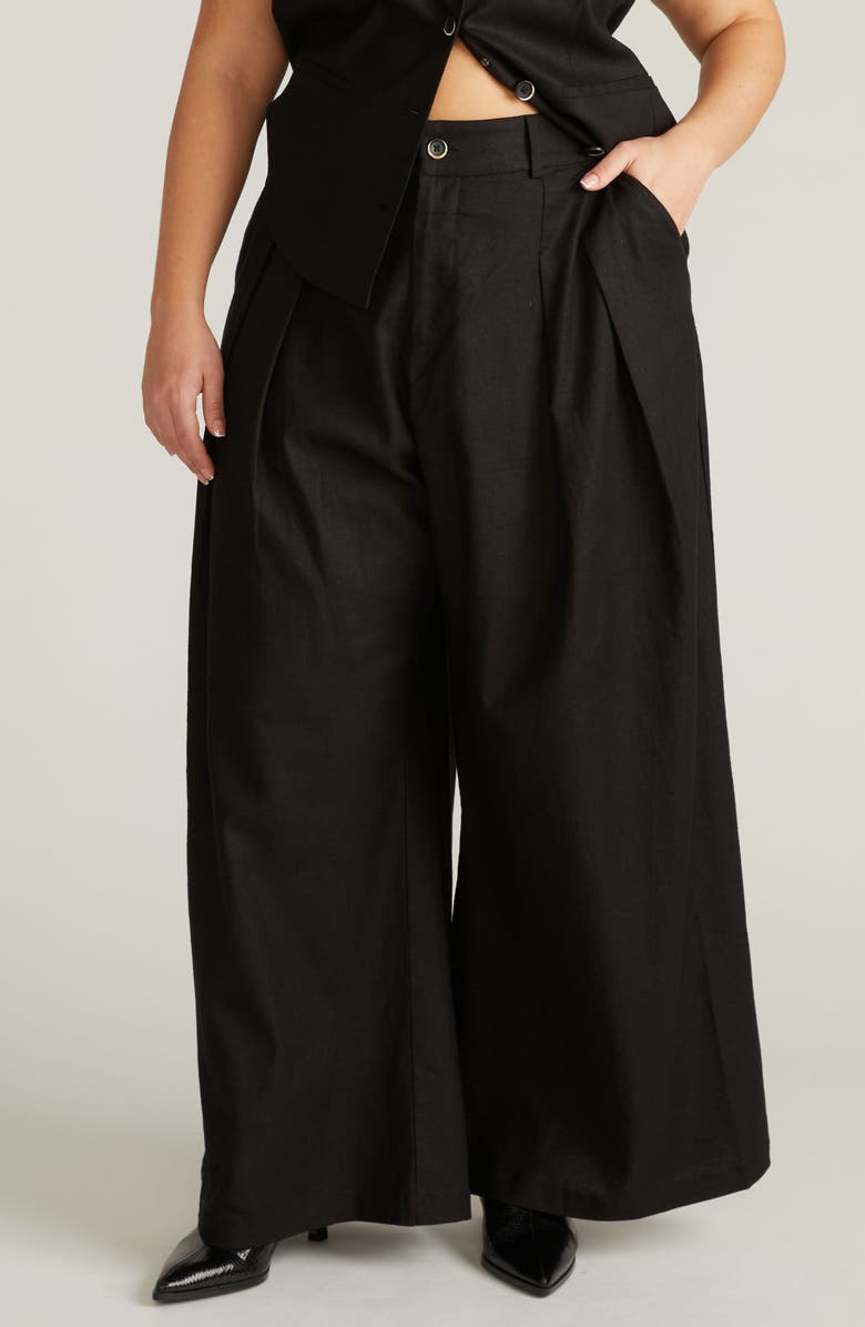 Universal Standard Palais Linen Blend Beach Pants, Main, color, Black