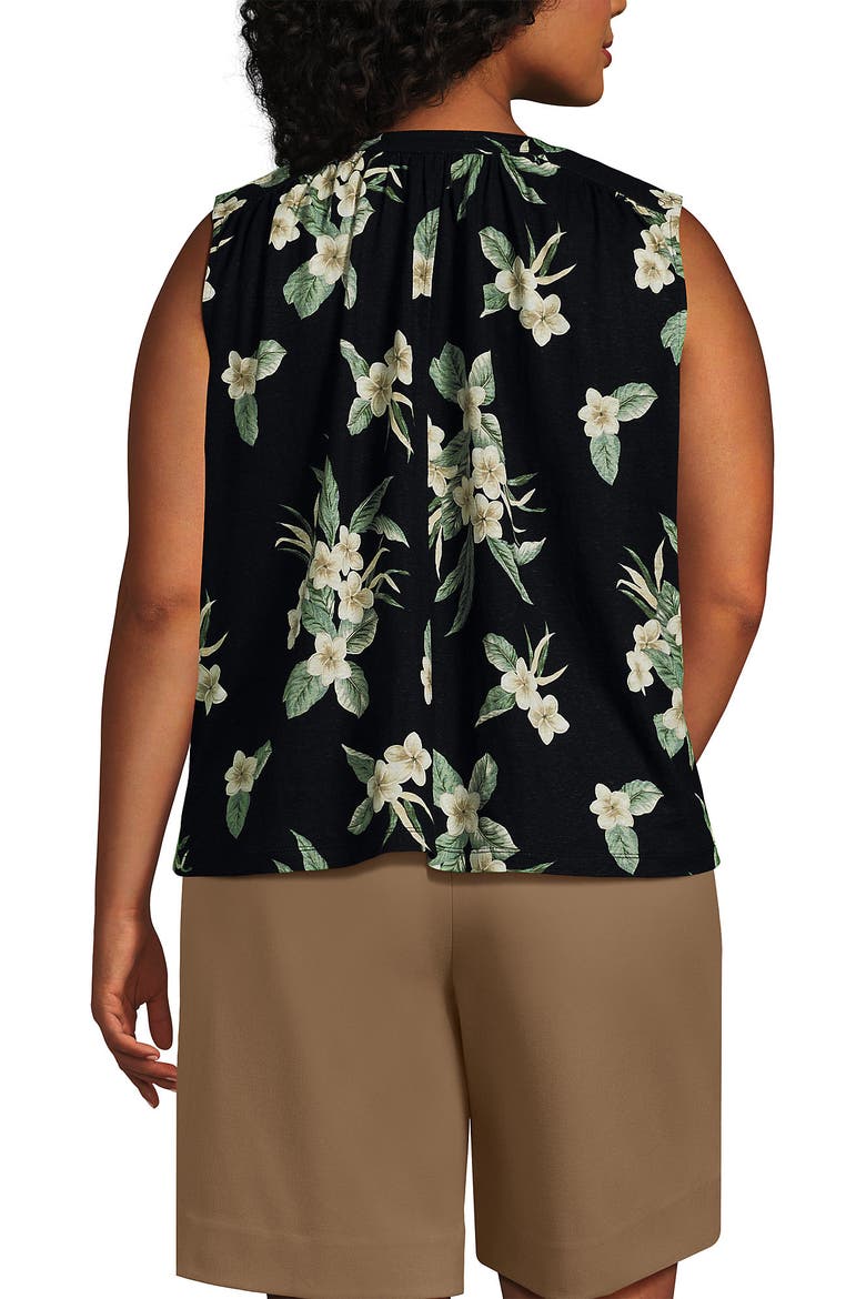 Plus Size Linen Blend Notch Neck Swing Tank Top, Alternate, color, Black Plumeria