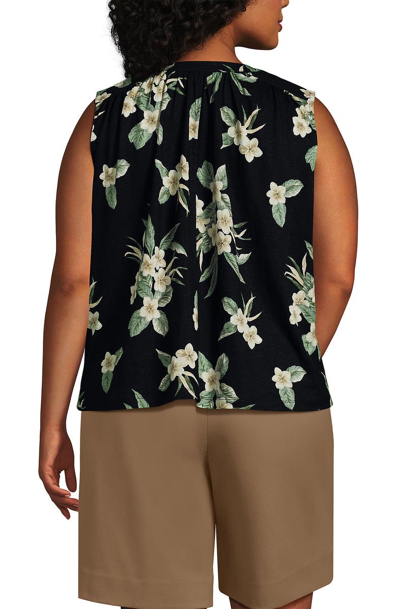 Lands' End Linen Blend Notch Neck Swing Tank Top, Alternate, color, Black Plumeria