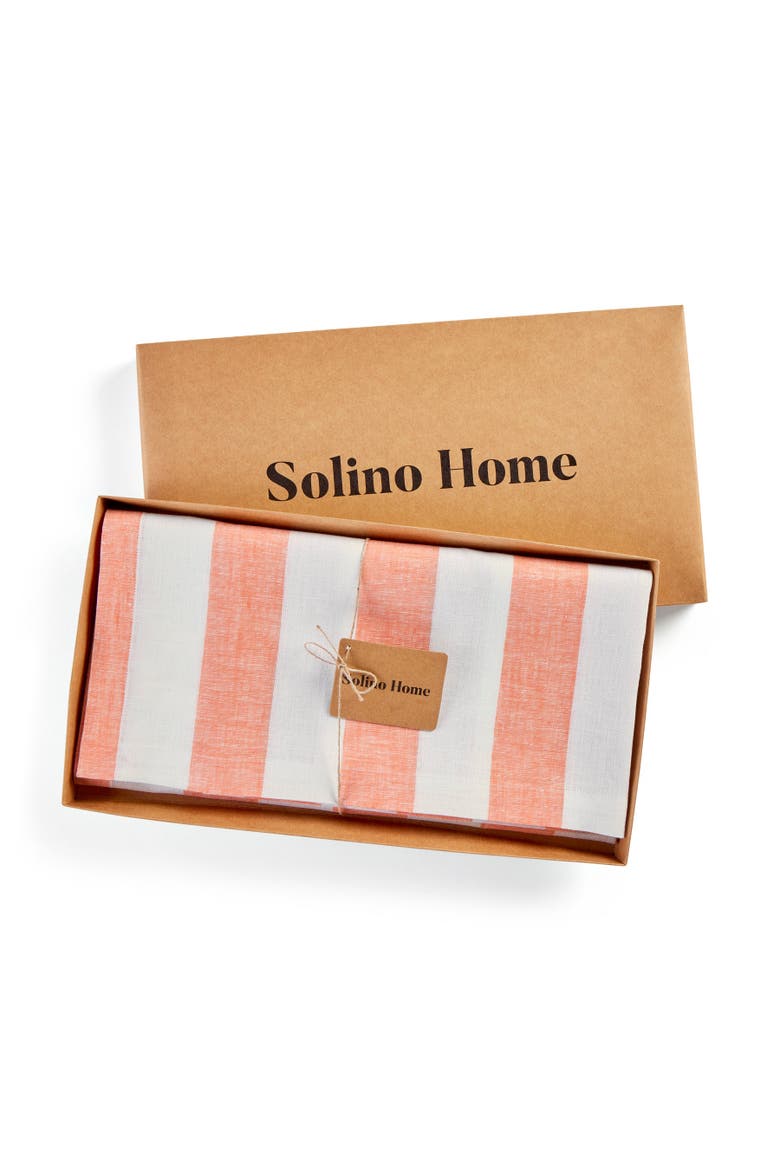 Linen Table Throw 52 x 52 Inch - Cabana Stripe, Alternate, color, Salmon and White