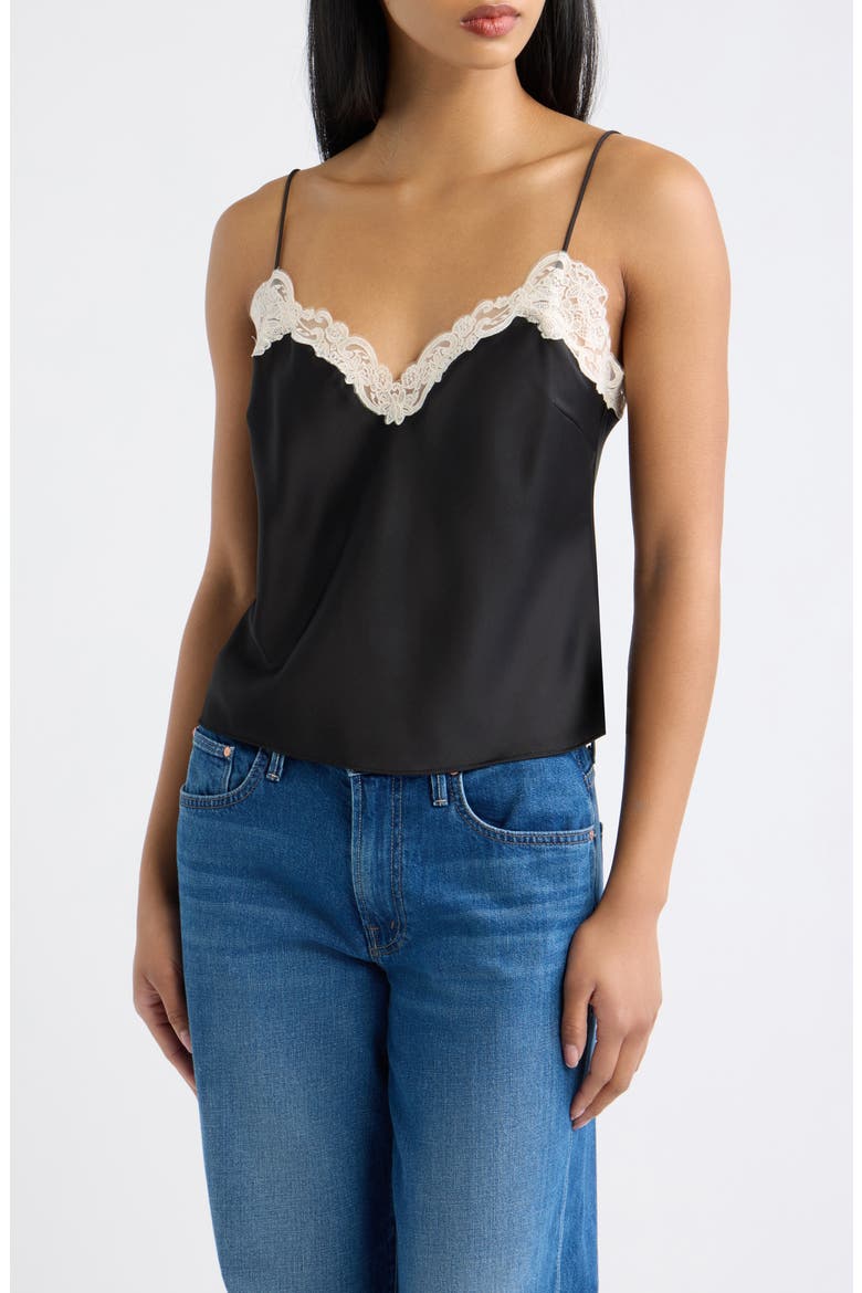 Roxsana Lace Trim Satin Camisole, Main, color, BLACK