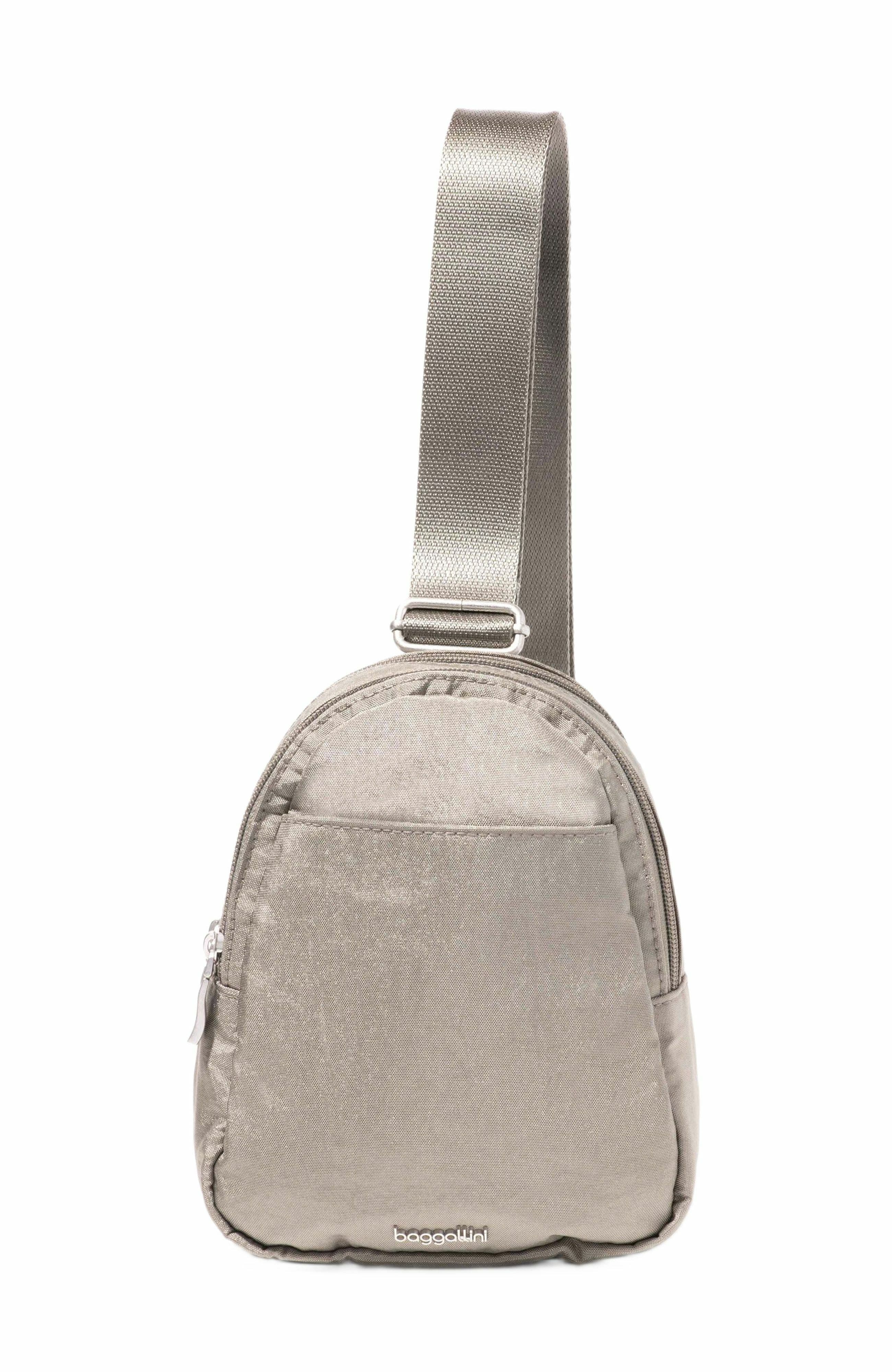 BAGGALLINI Double Zip Mini Sling Bag in Sterling Shimmer 