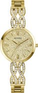 GUESS Coral Glitter & Crystal Goldtone Bracelet Watch, 32mm