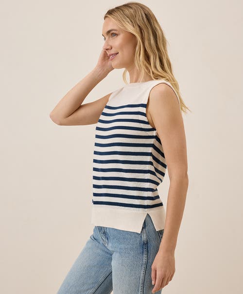 Pact Organic Cotton Classic Fine Knit Shell In Navy Laguna Stripe