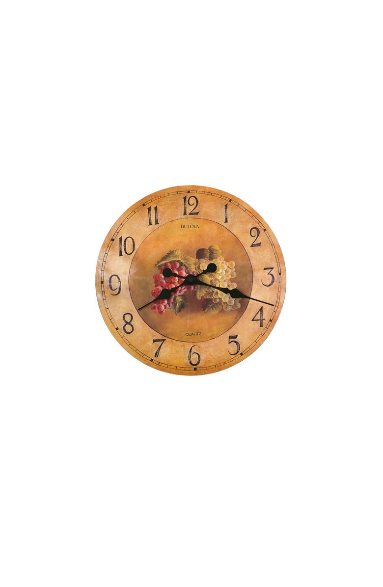 Bulova Clocks Antique Style Fruit Pattern Dial 18" Diameter Wall Clock, Main, color, Brown