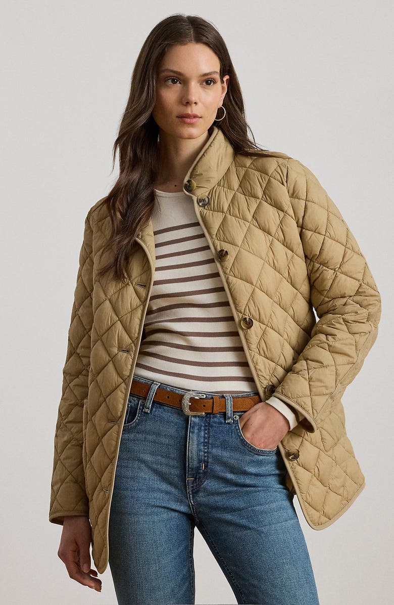 Lauren Ralph Lauren Diamond Quilted Puffer Jacket, Alternate, color, Birch Tan
