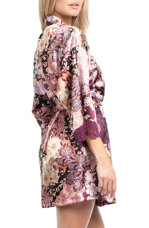 In Bloom By Jonquil Anna Printed Lace Trim Satin Wrap In Purple