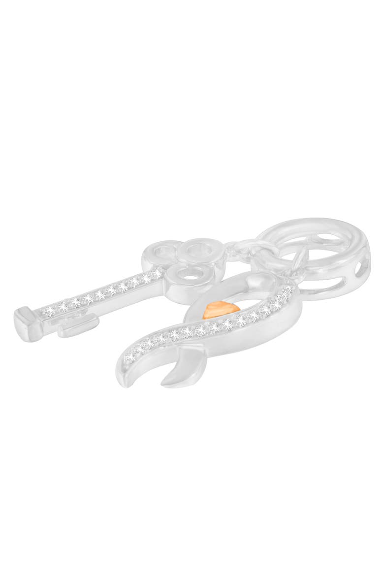 Two Tone Silver 1/6 cttw Diamond Symbol Key Pendant Necklace, Alternate, color, Yellow