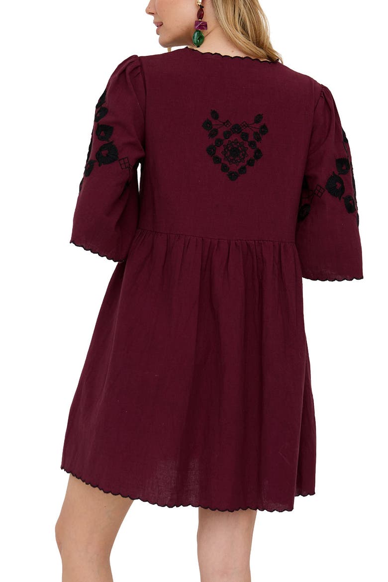 Arabella V- Neck Embroidered Mini Dress, Alternate, color, Burgundy