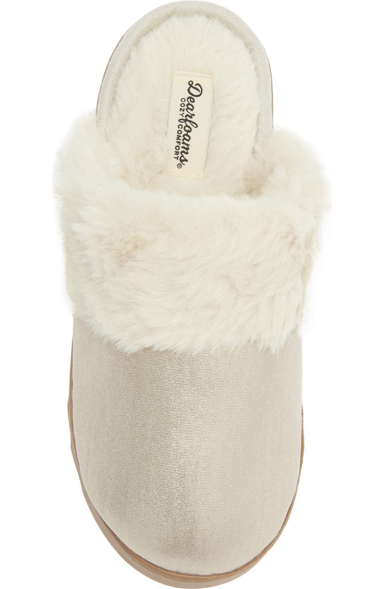 R.G. Barry Metallic and Faux Fur Trim Scuff Slipper, Alternate, color, Gold