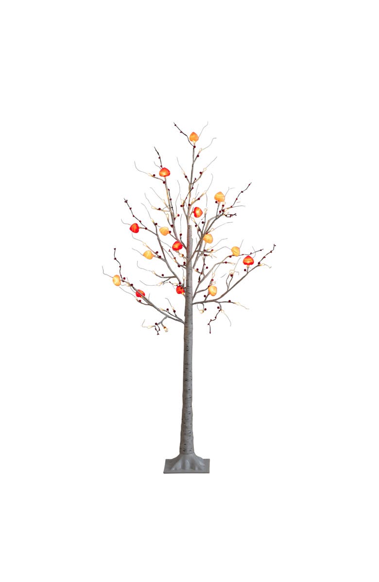 NEARLY NATURAL 5-ft Pre-Lit Artificial Valentine's Day Twig Tree with 72 Heart Shaped LED Lights and Red Berries, Main, color, White